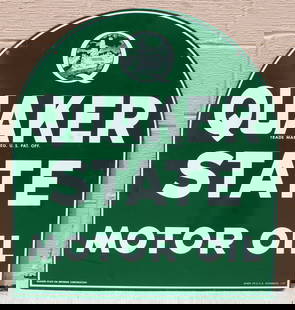 Quaker State Motor Oil Tombstone DS Sign, Donasco 77: This item requires third-party shipping or pickup arrangements to be made. Dimensions: 29 x 27