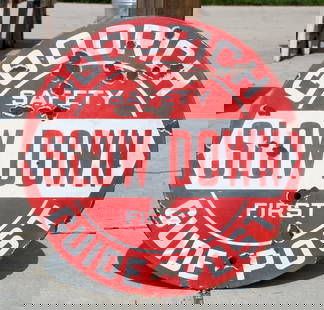 Goodrich Slow Down Porcelain Traffic Sign: In-house shipping available. Dimensions: 20 x 20