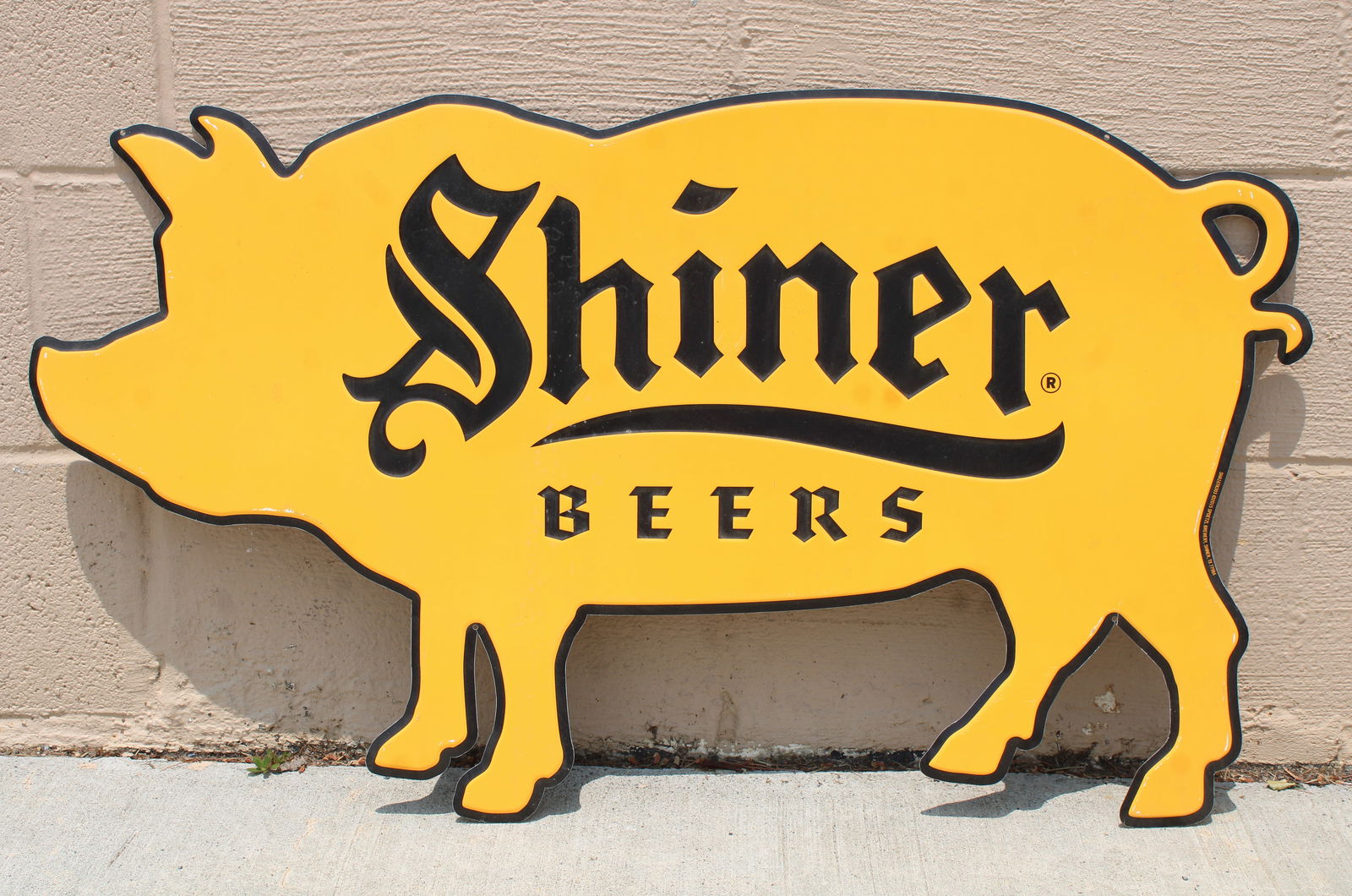 Shiner Beers Die Cut Pig Sign: This item requires third-party shipping or pickup arrangements to be made. Dimensions: 20 x 36
