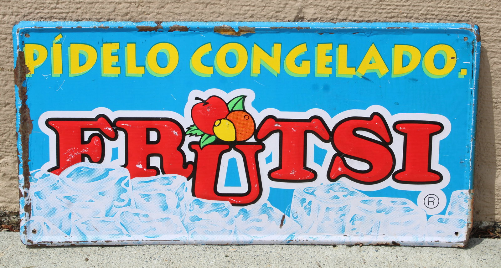 Frutsi Embossed Mexican Soda Sign: In-house shipping available. Dimensions: 8 x 16