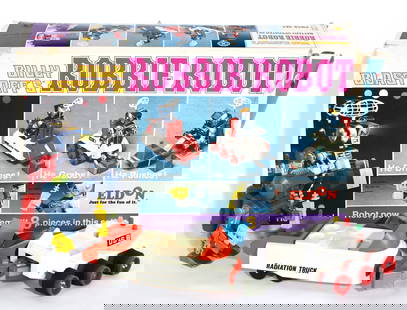 Billy Blastoff's Robbie Robot Battery Operated Toy Set with Box: Missing a few small pieces. This item requires third-party shipping or pickup arrangements to be made.