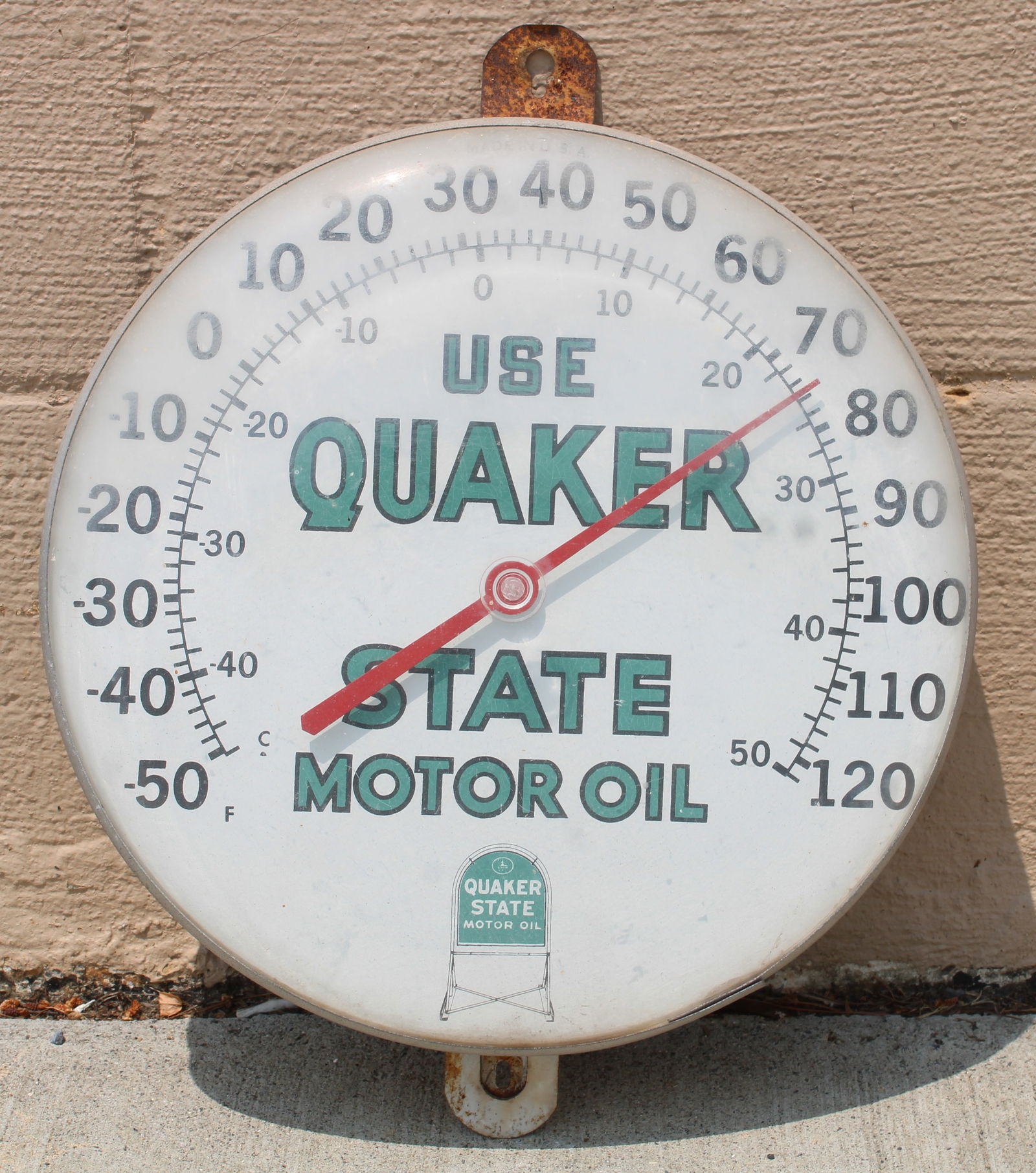 Quaker State Motor Oil Round Thermometer (1 of 3)