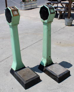 Pair of Coin Operated Penny Scales: One is complete, the other for parts. This item requires third-party shipping or pickup arrangements to be made.
