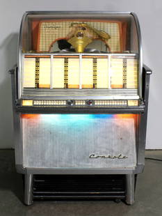 Wurlitzer Model 2204 Console Jukebox: Powers on, not working. No back door. This item requires third-party shipping or pickup arrangements to be made. Dimensions: 54 X 36 X 28