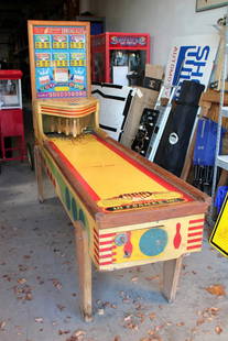 Chicago Coin Bowling Alley Arcade Game: Not working. Front leg is split. This item requires third-party shipping or pickup arrangements to be made. Dimensions: 74 x 25 x 100