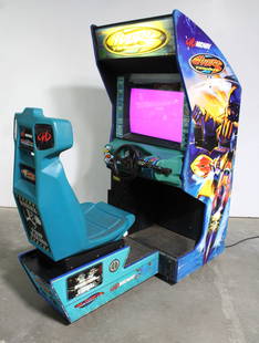Midway Hydro Thunder Sit Down Arcade Game: Working. Has a red screen. This item requires third-party shipping or pickup arrangements to be made. Dimensions: 75 x 31 x 67