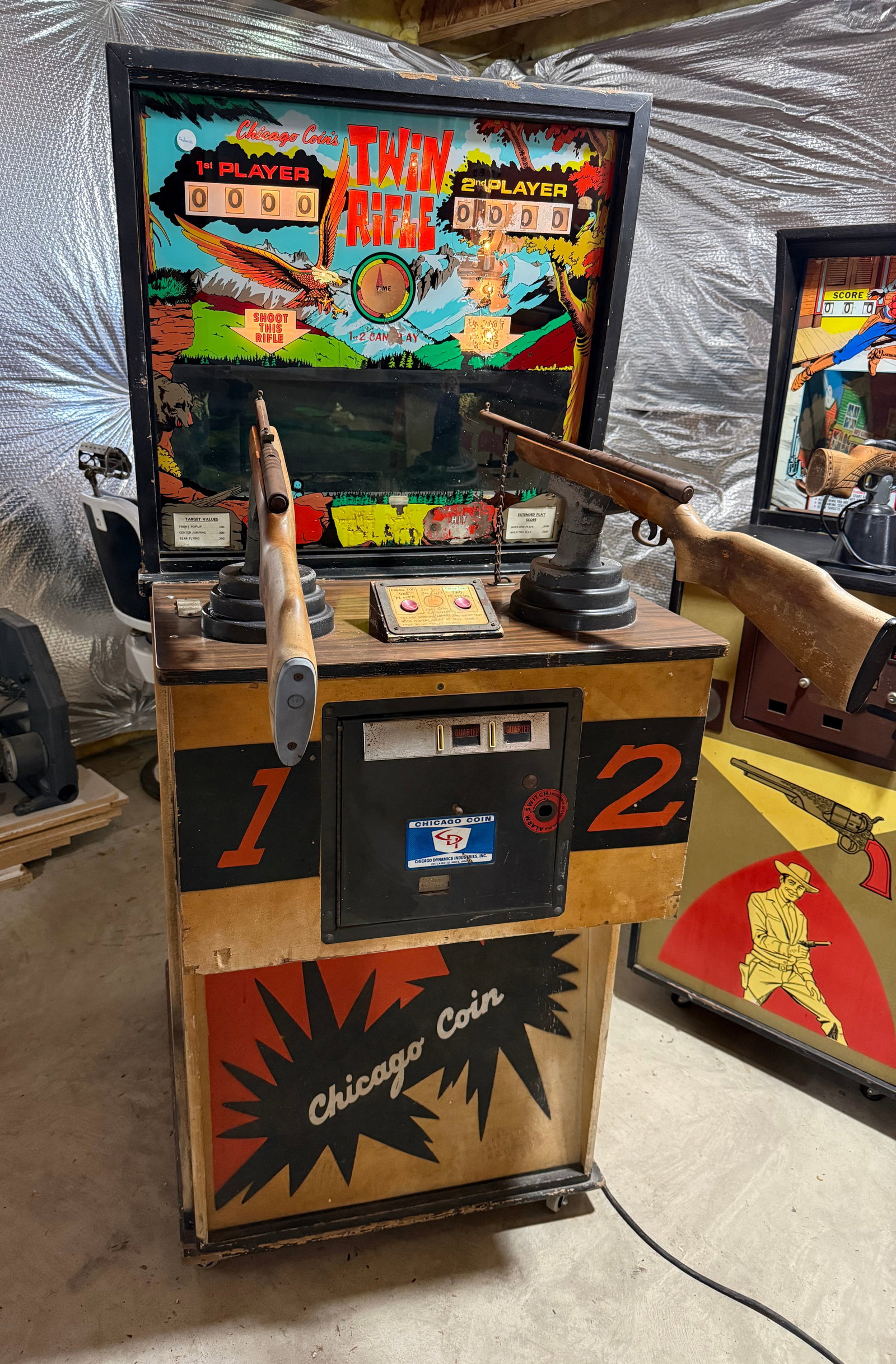 Chicago Coin Twin Rifle Shooting Gallery *REMOTE PICKUP*: Working. This item requires third-party shipping or pickup arrangements to be made. Reach out to auction house for a video of this game playing! ****Please note that this item is a remote Pickup in Ce