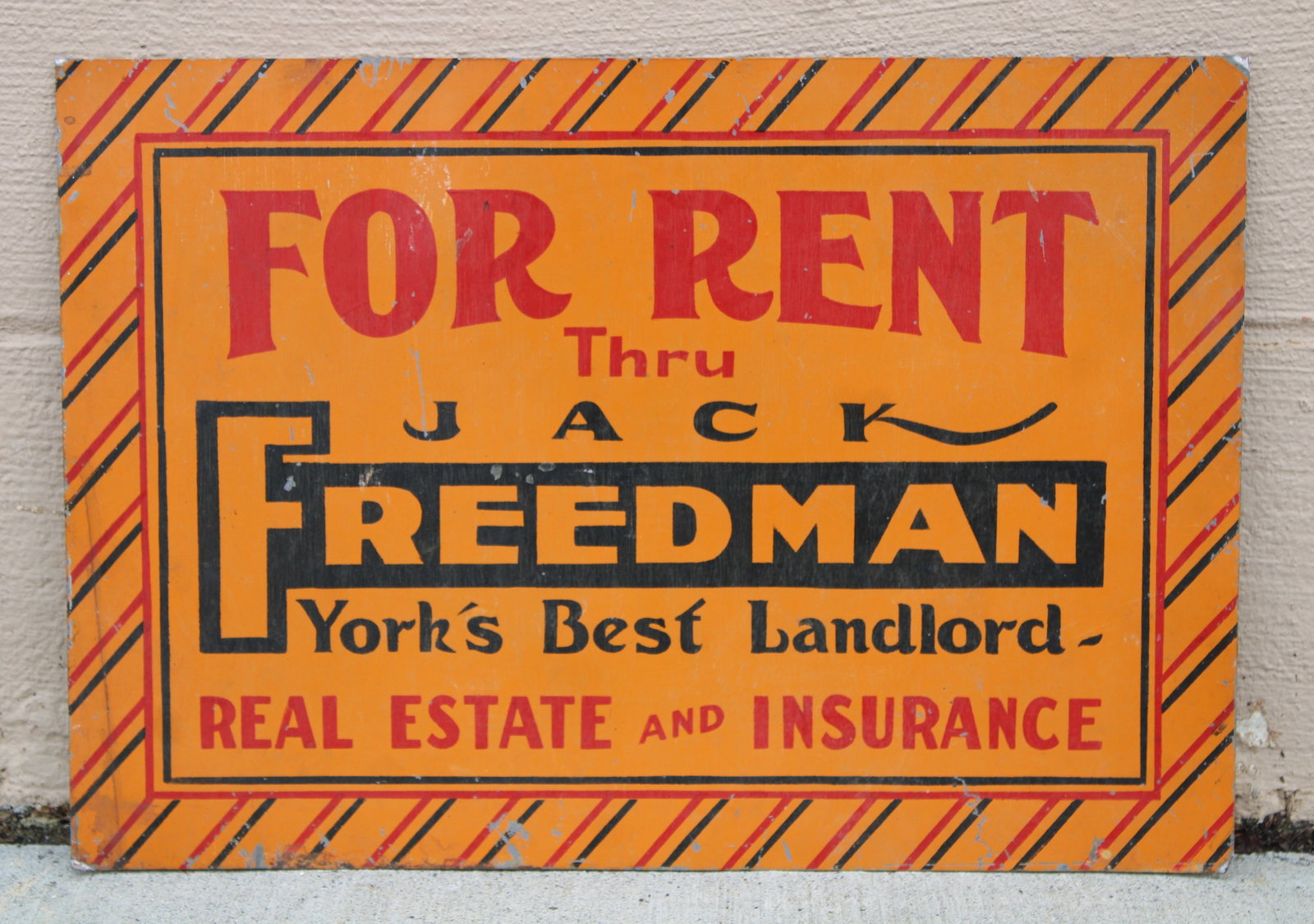 For Rent, York PA Painted Sign: In-house shipping available. Dimensions: 14 x 20