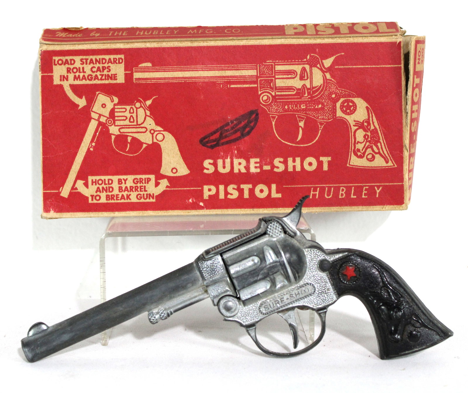 Hubley Sure-Shot Pistol Toy Gun with Box: In-house shipping available.