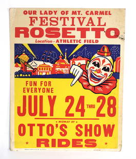 Rosetto Vintage Carnival Poster, Otto's Amusements: Ships flat. In-house shipping available. Dimensions: 28 x 22