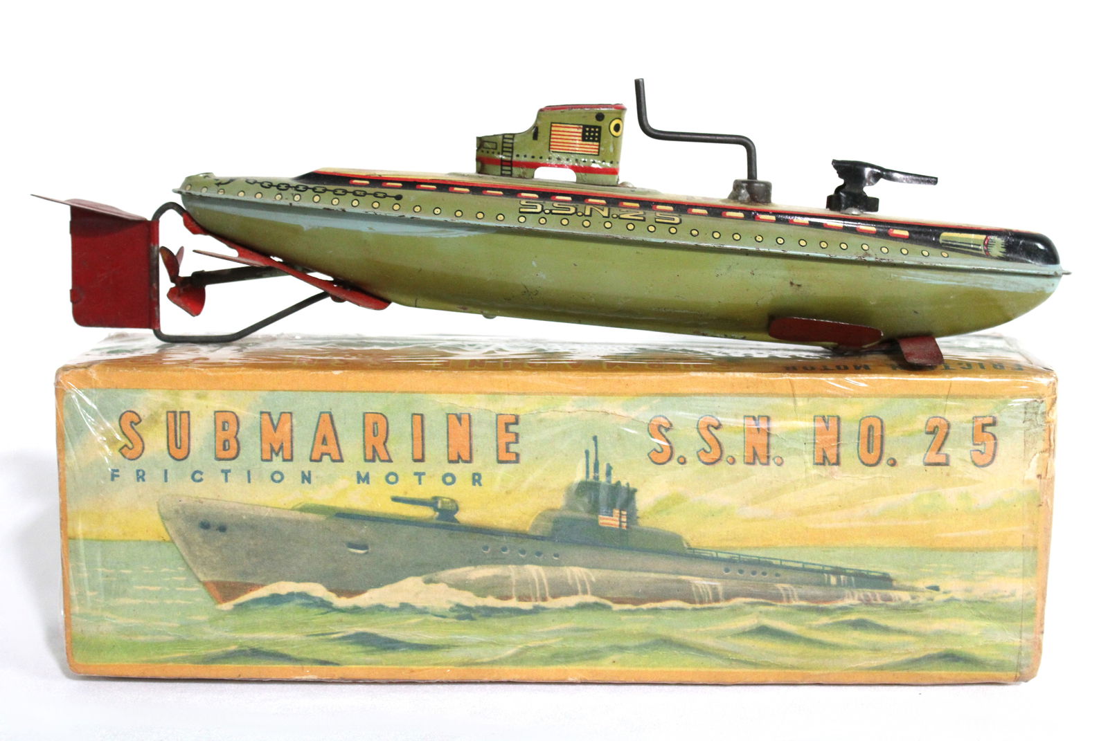 Submarine Wind Up Toy with Box: In-house shipping available. Dimensions: 3 x 10 x 2