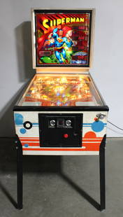 Atari Superman Pinball Machine: Working. Has LED lights. This item requires third-party shipping or pickup arrangements to be made. Dimensions: 75 x 30 x 54