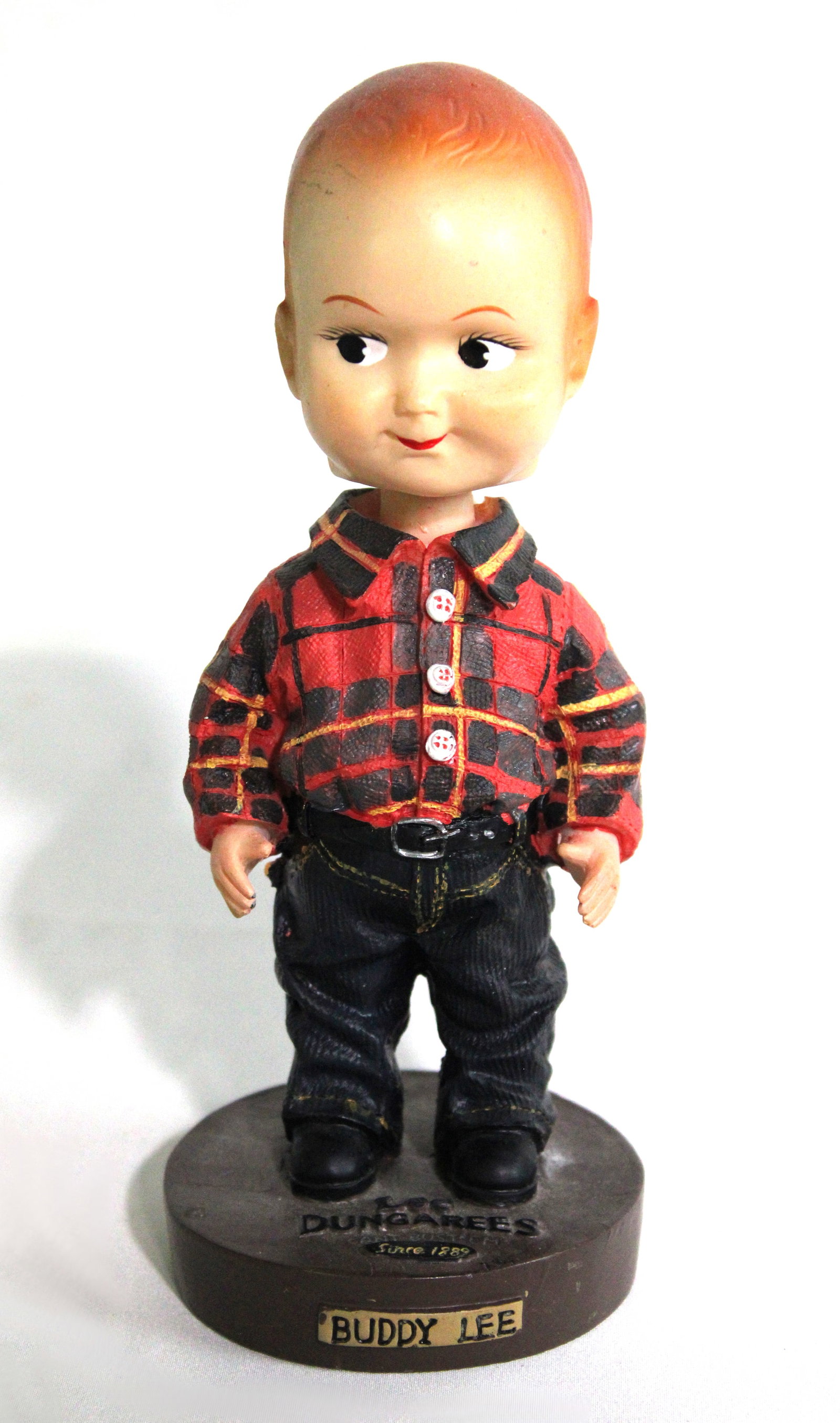 Buddy Lee Dungarees Bobble Head: In-house shipping available. Dimensions: 8 x 3 x 3