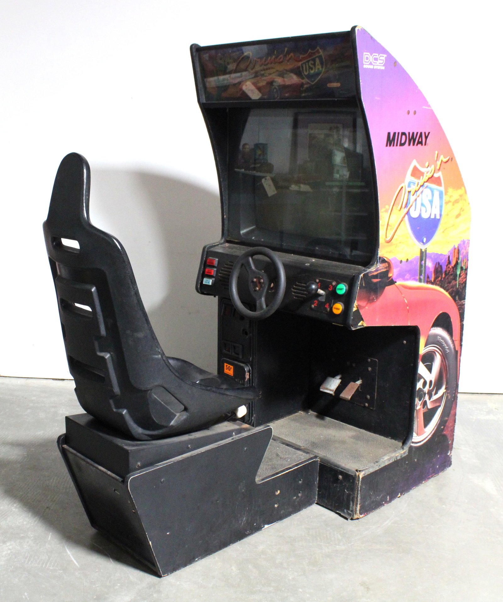 Midway Cruis'n USA Sit Down Racing Arcade Game: Not working. This item requires third-party shipping or pickup arrangements to be made. Dimensions: 72 x 31 x 64
