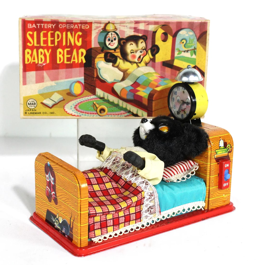 Linemar Toys Sleeping Baby Bear Battery Operated with Box (1 of 2)