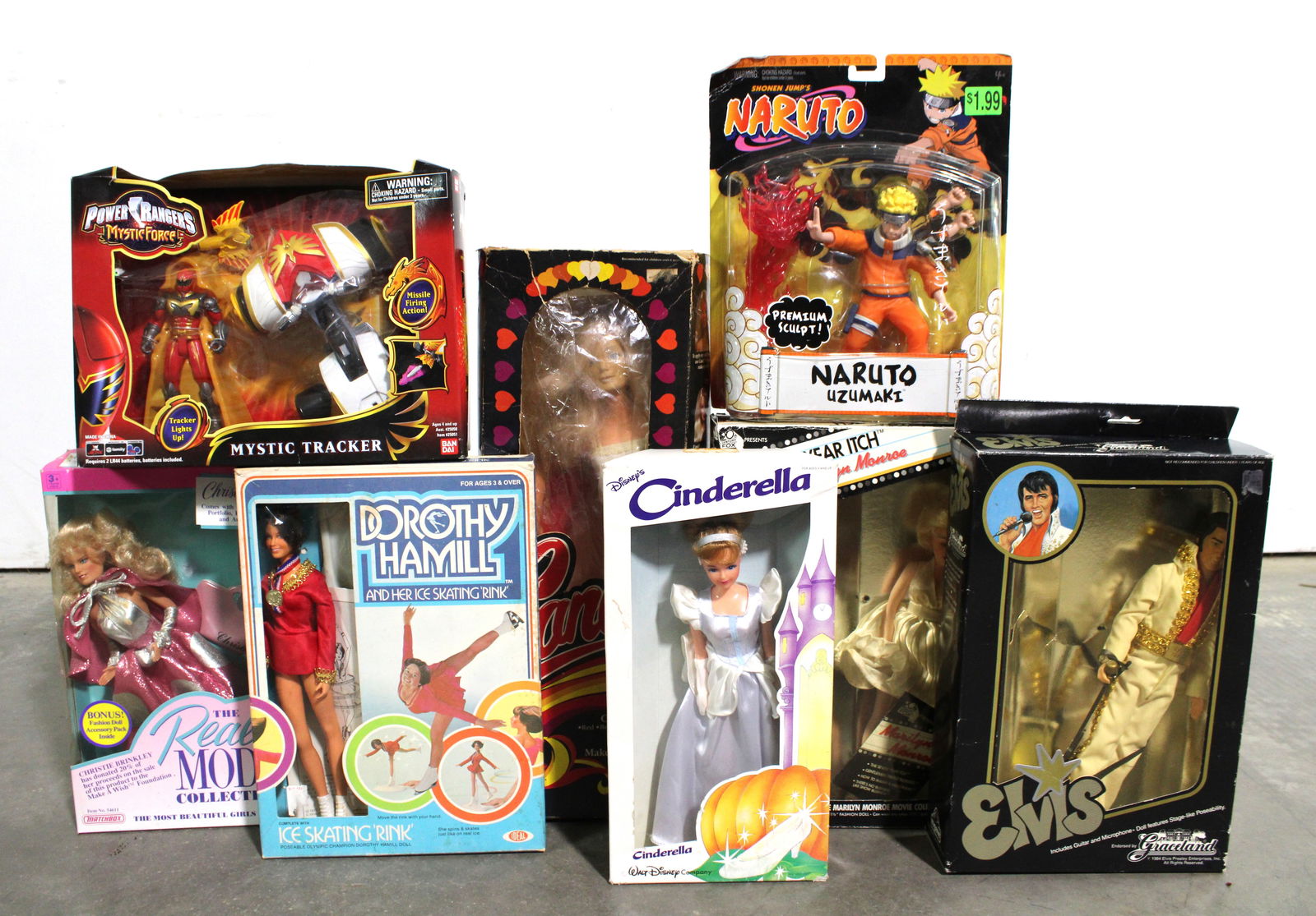 Vintage Dolls / Action Figures incl. Elvis, Cinderella and Power Rangers: Total of 8. Varying conditions. In-house shipping available.