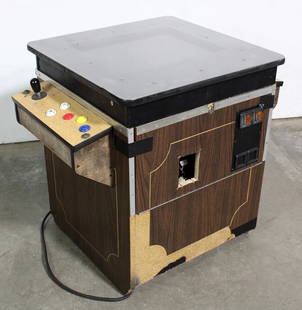 Cocktail Arcade Game with 60-in-1 Multicade Board: Complete, not working. White screen when powers on. This item requires third-party shipping or pickup arrangements to be made. Dimensions: 31 x 36 x 26