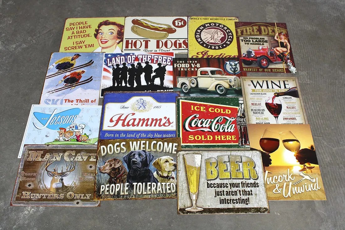 Desperate Enterprises Tin Novelty Signs: Total of 15. In-house shipping available.