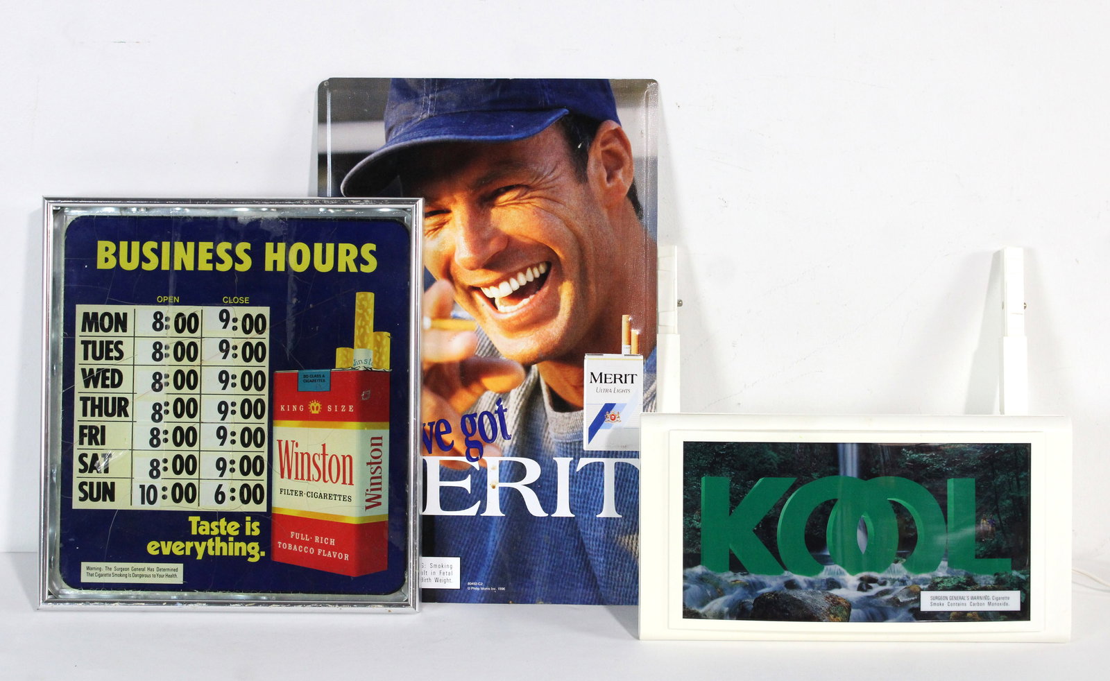 Cigarette Advertising incl. Kool Motion Light and Winston Door Sign (1 of 3)