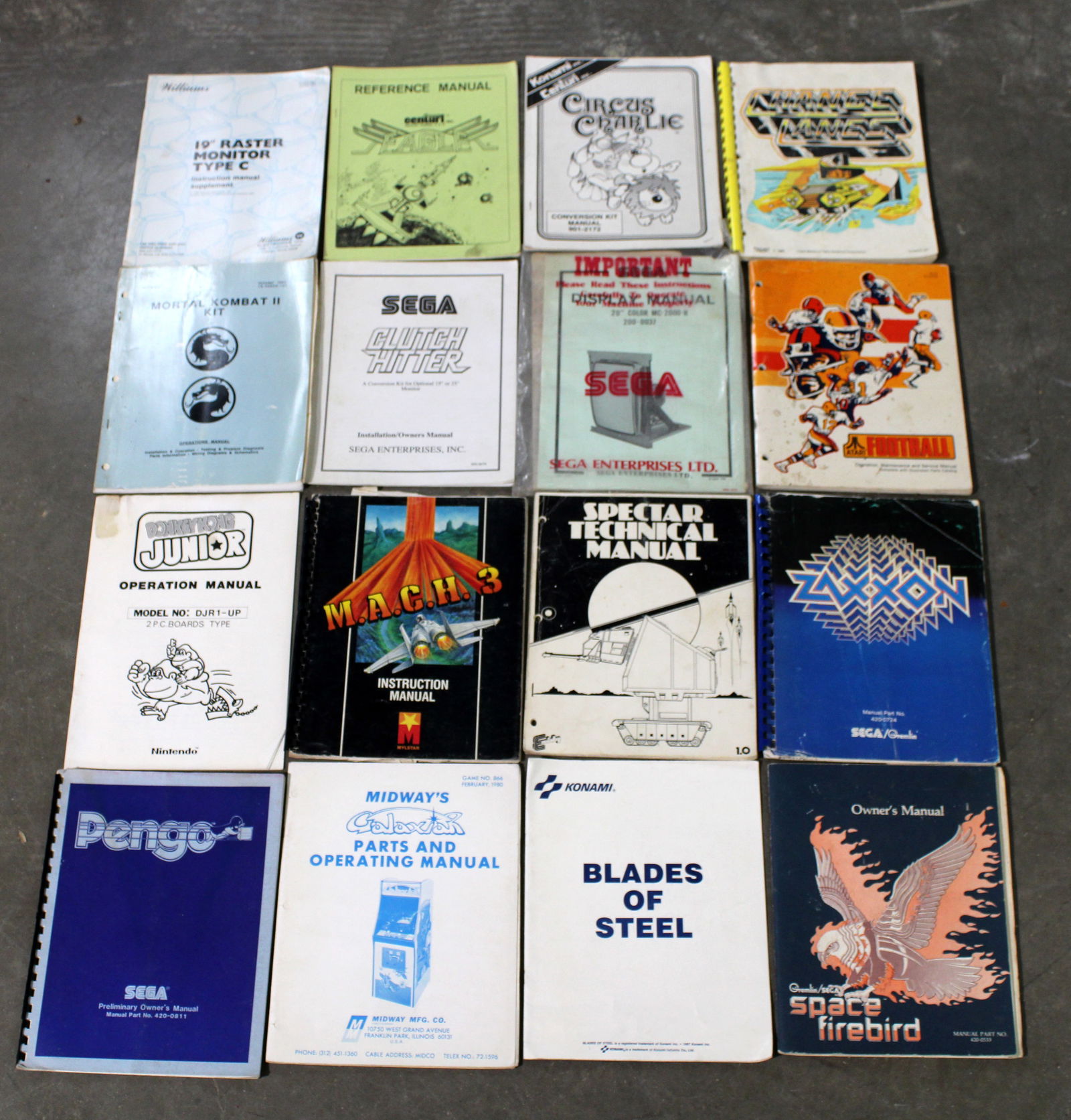 Arcade Manuals incl. Galaxian, Zaxxon and Donkey Kong Junior: Total of 16. Varying conditions. In-house shipping available.