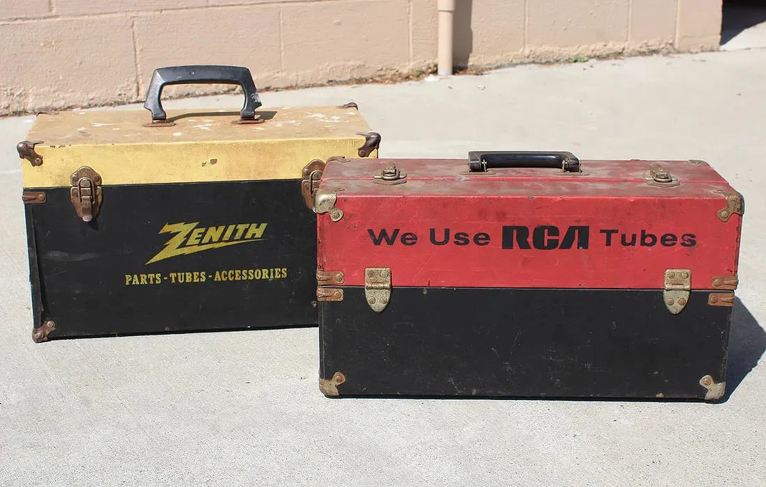 Zenith and RCA Repairman Cases: Various parts inside. Varying conditions. This item requires third-party shipping or pickup arrangements to be made.