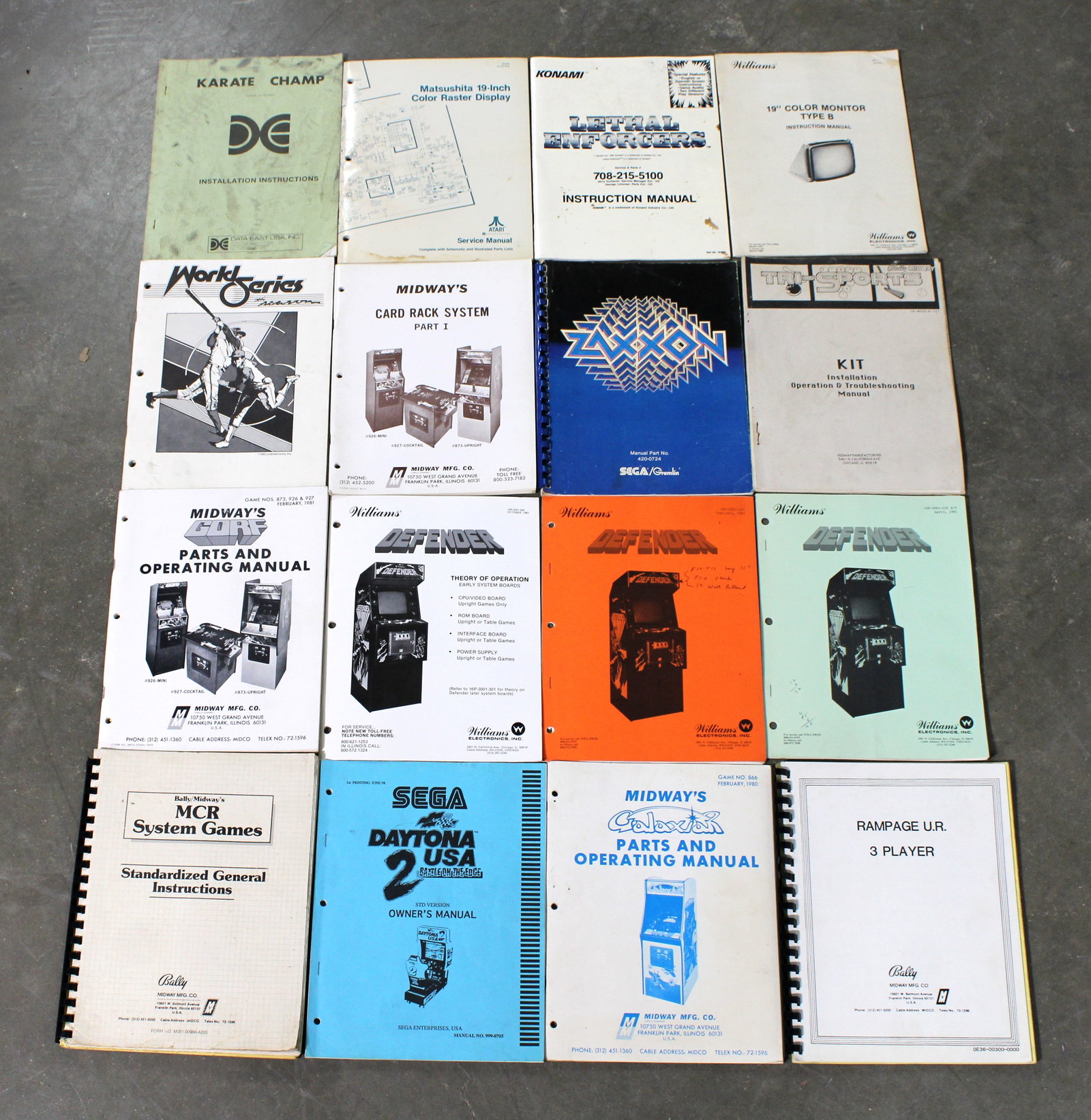 Arcade Manuals incl. Rampage, Defender and Karate Champ: Total of 16. Varying conditions. In-house shipping available.