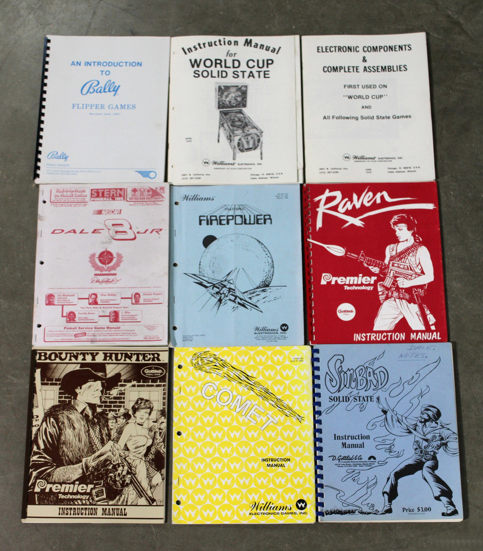 Pinball Manuals incl. Raven, Firepower and Comet: Total of 9. In-house shipping available.