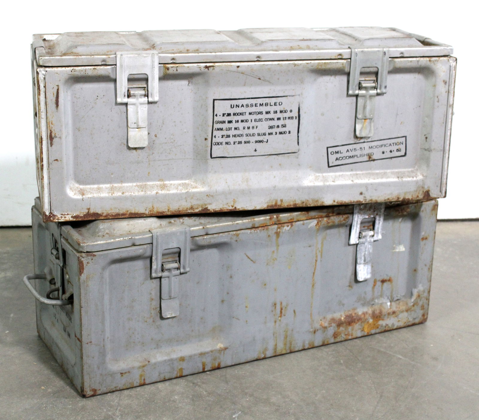Two MK II 2.25" SCAR Ammo Boxes, Navy, 1945-52, WWII / Korea (1 of 3)