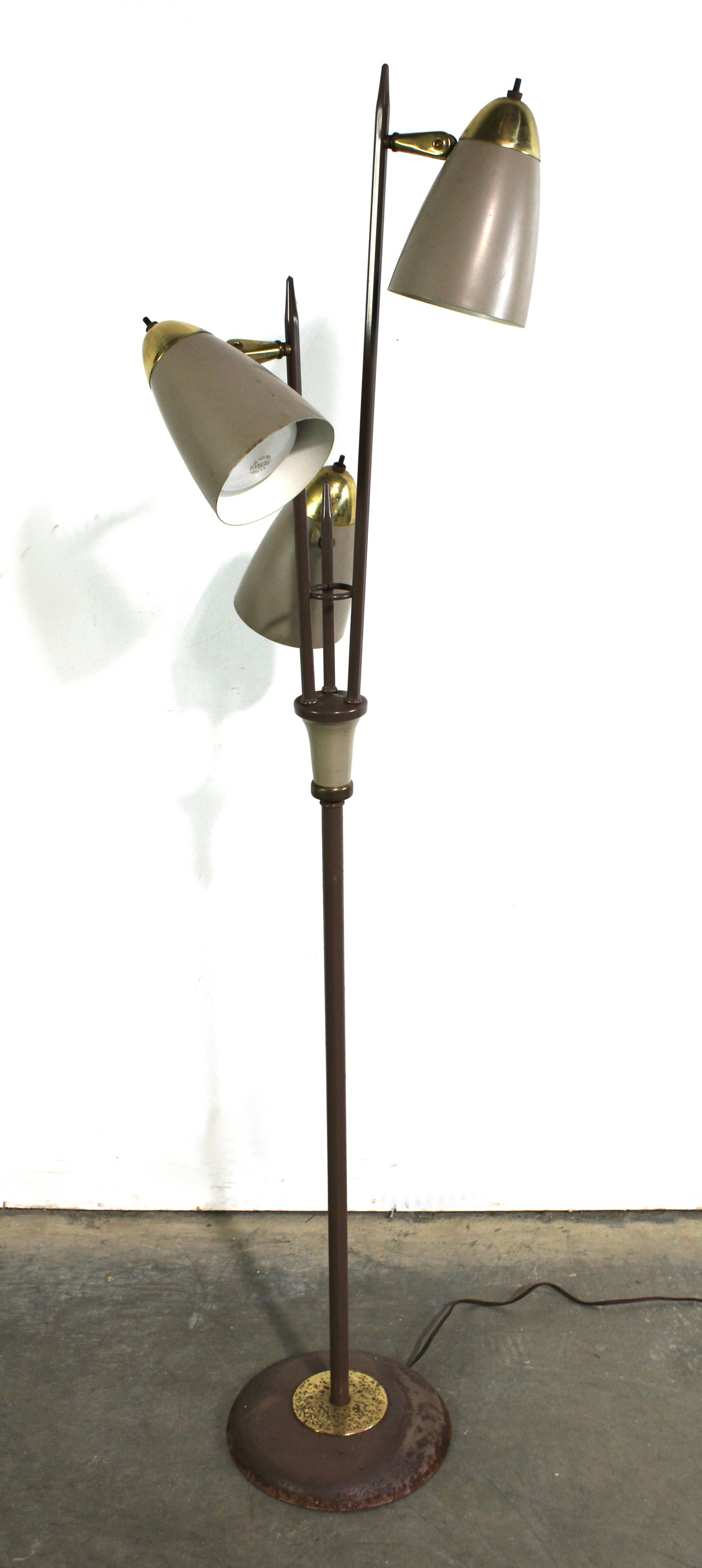 MCM Floor Lamp: Working. This item requires third-party shipping or pickup arrangements to be made. Dimensions: 61 x 18 x 18