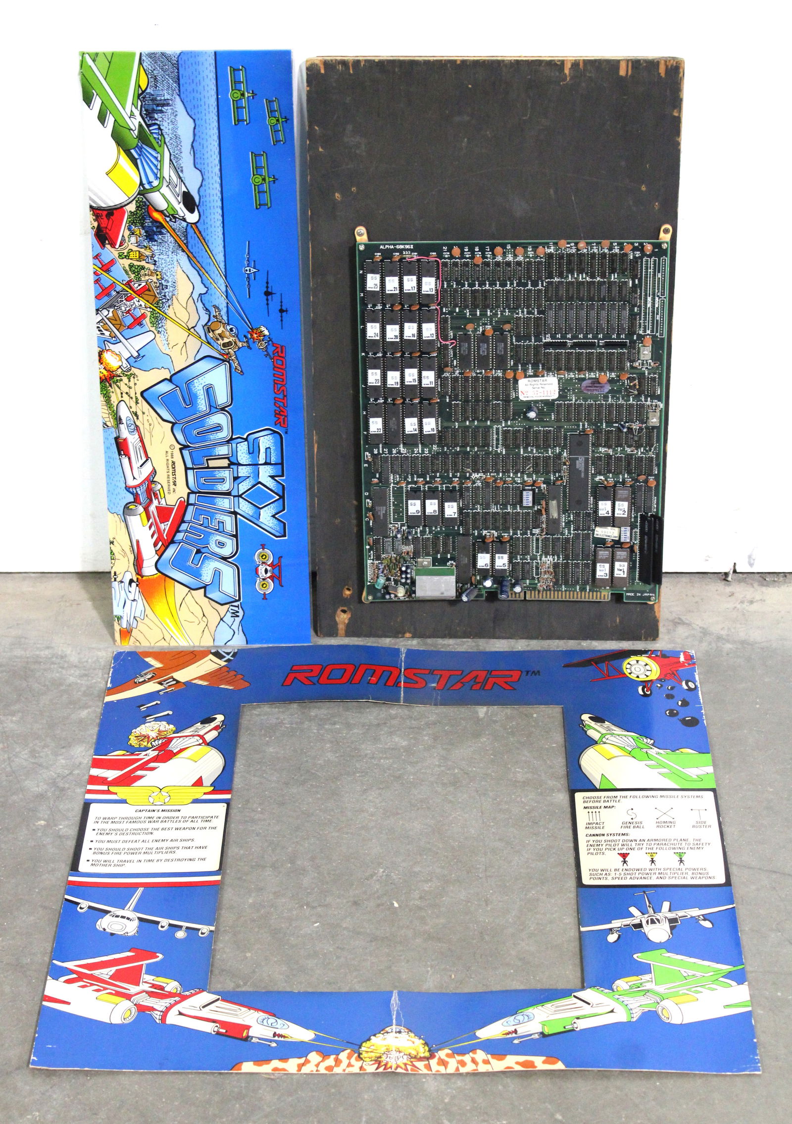 Romstar Sky Soldiers Arcade Game Board Set, Header and Marquee (1 of 1)