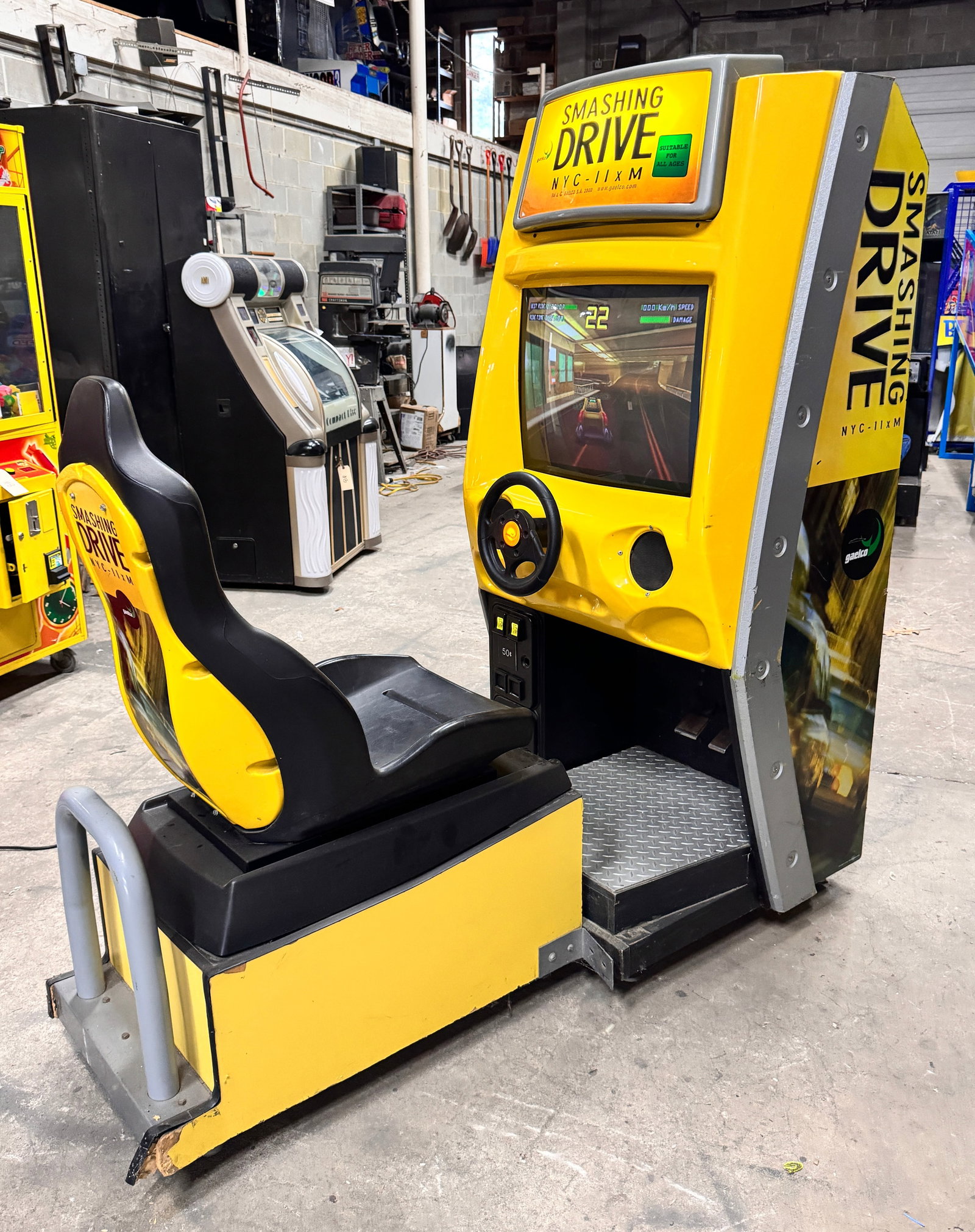 Smashing Drive NYC Sit Down Racing Arcade Game: Working. Dimensions: 72 x 34 x 69 ***This is a remote auction in Sewell, New Jersey. Pickup or third-party shipping is required on all items. A list of suggested shippers can be found in the terms of 