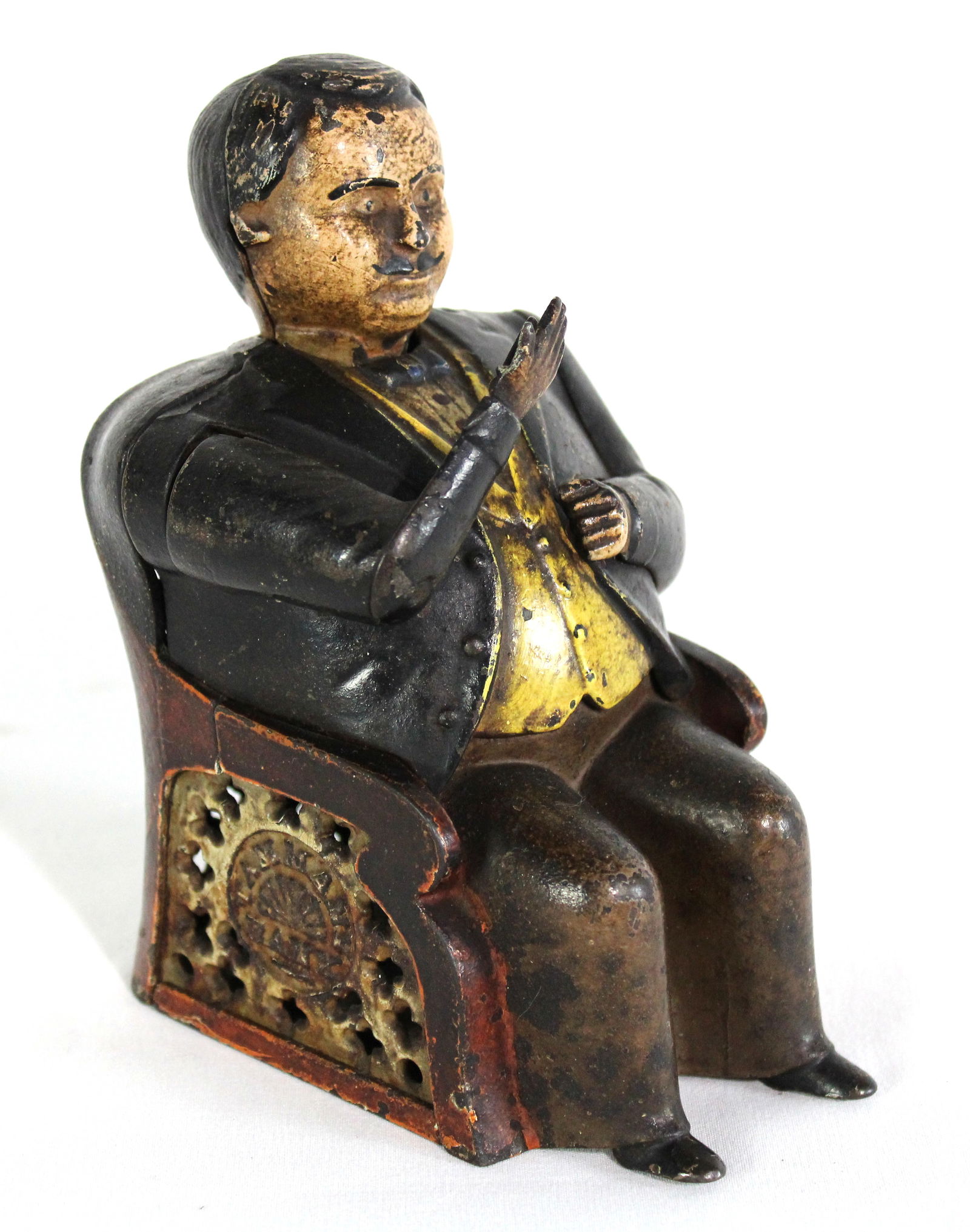 J.E. Stevens Tammany Cast Iron Mechanical Bank: In-house shipping available. Dimensions: 6 x 4 x 5