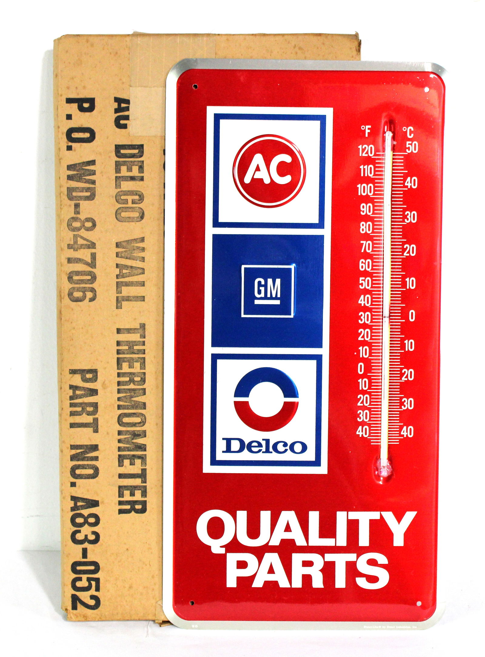 NOS GM / AC Delco Advertising Thermometer by Stout with Box (1 of 1)