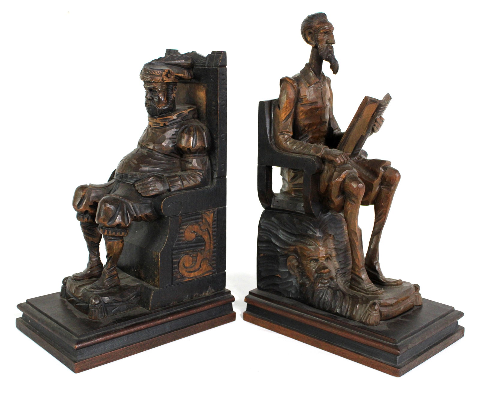 Vintage Carved Wood Don Quixote Bookends: In-house shipping available. Dimensions of one: 12 x 5 x 7