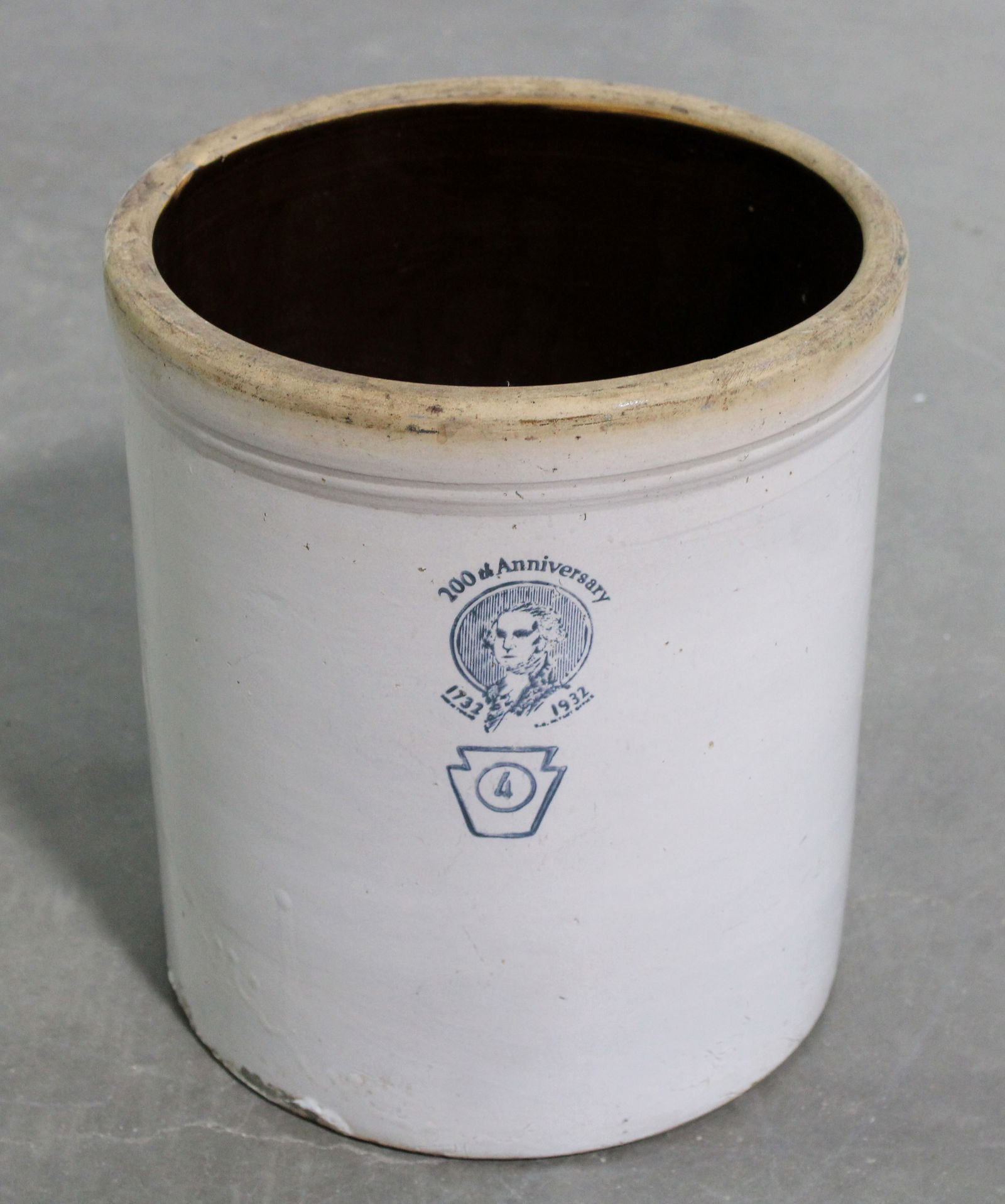Four Gallon Pfaltzgraff Pottery 200th Anniversary George Washington Crock 1932: This item requires third-party shipping or pickup arrangements to be made.