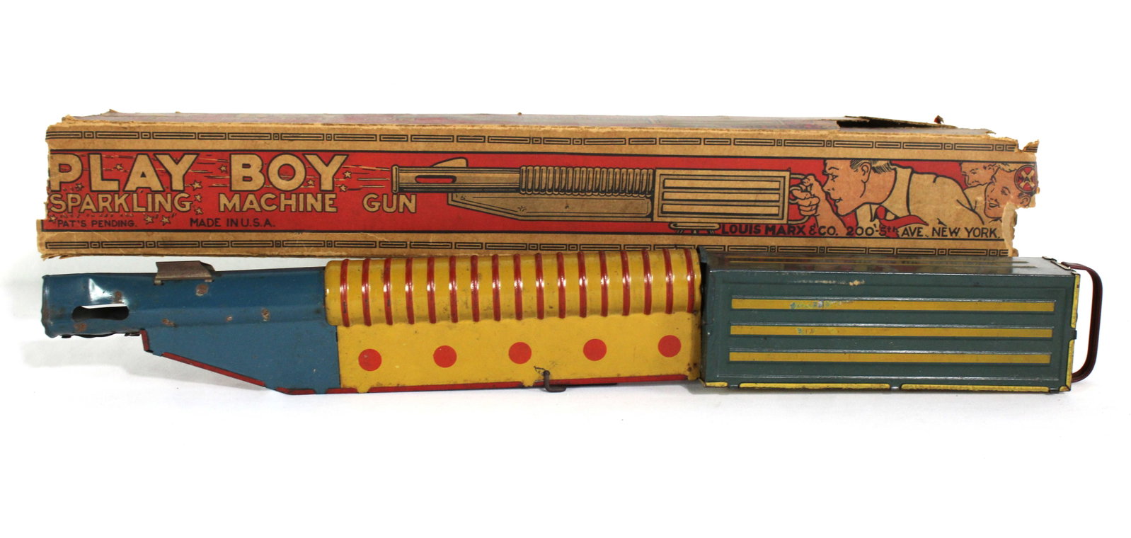 Marx Play Boy Sparkling Machine Gun Toy with Box, 1930s: In-house shipping available.