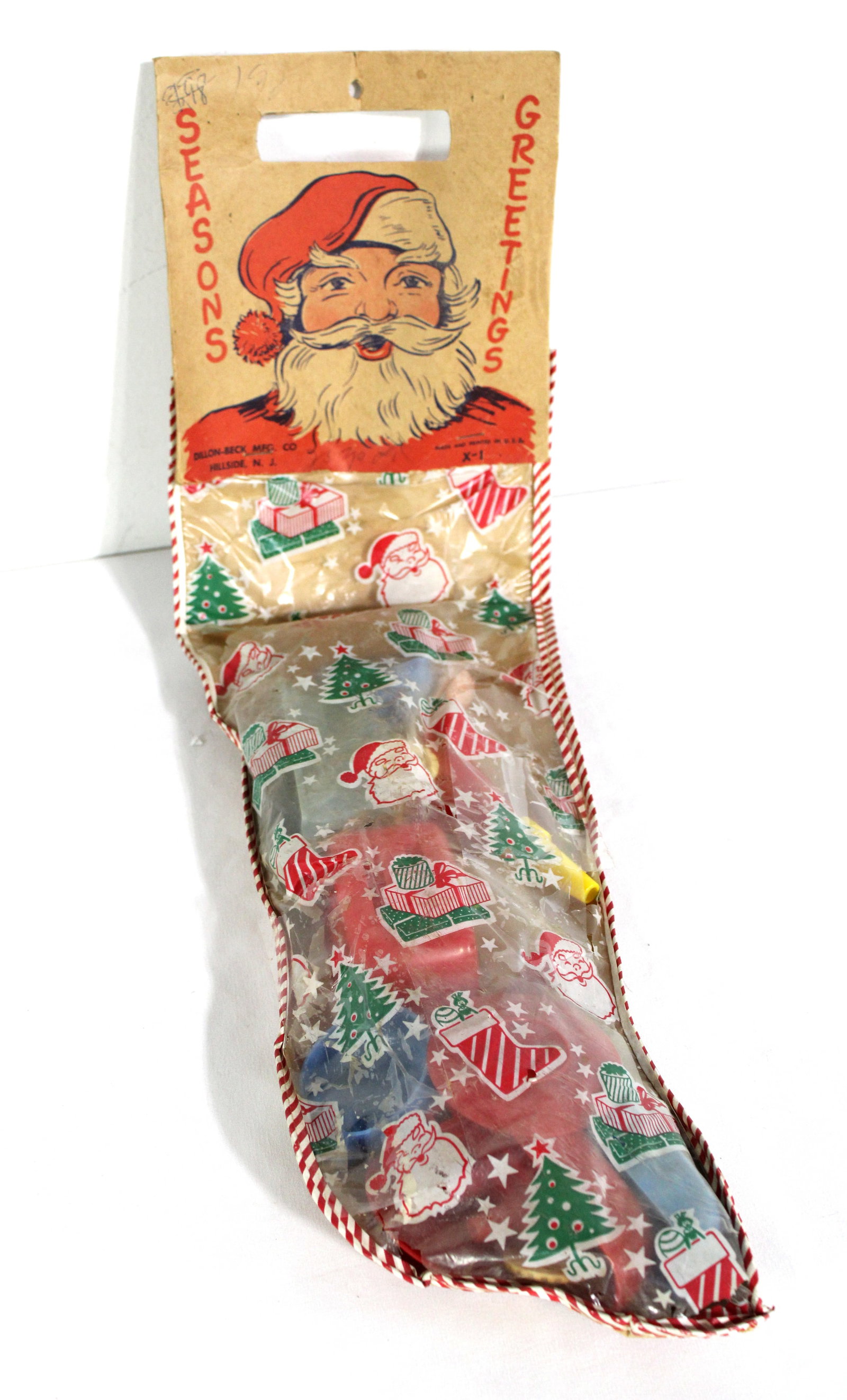 Seasons Greetings Toy Stocking: In-house shipping available.