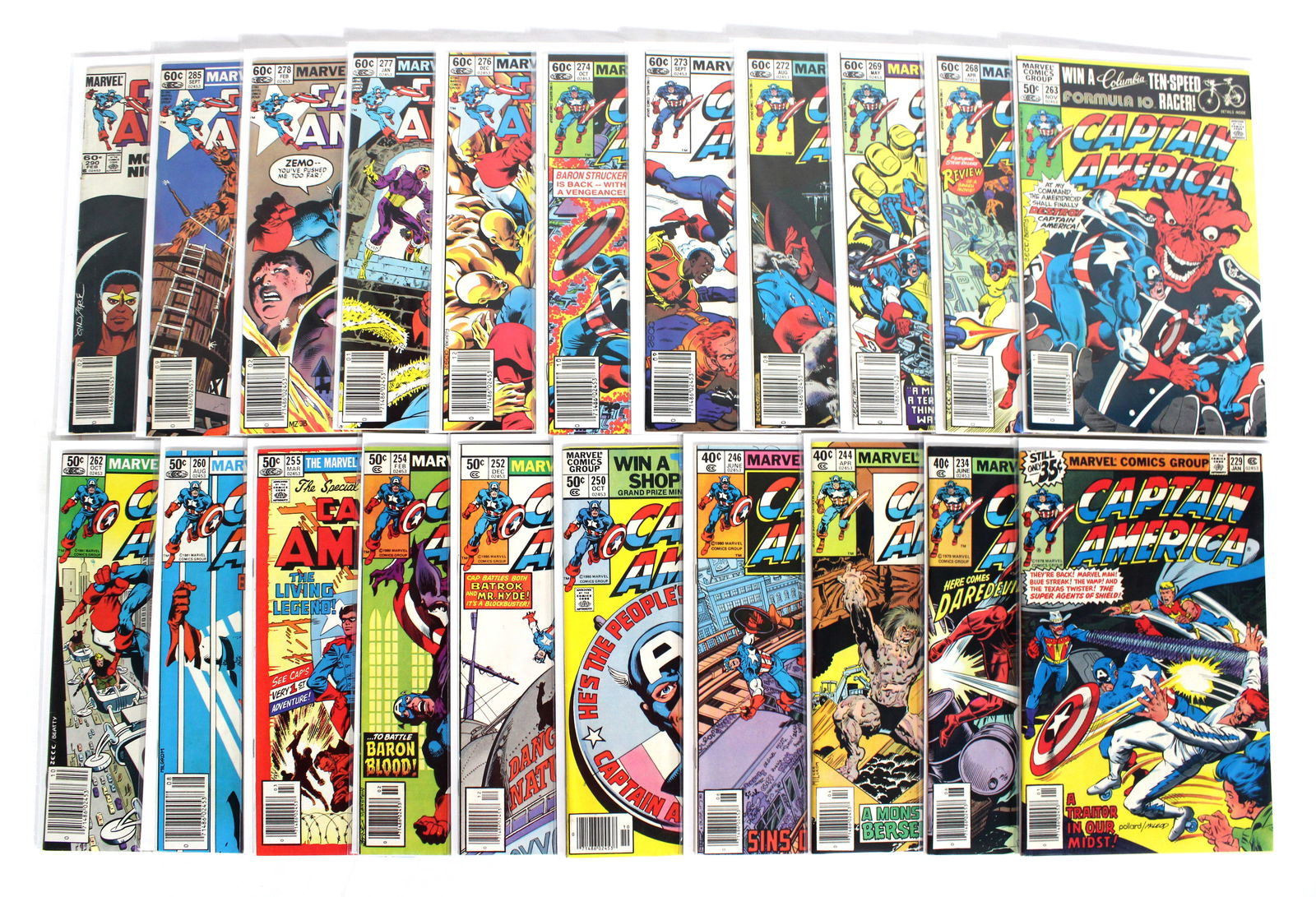 Marvel Comics Captain America Assorted Lot: Total of 21 Issues. Assorted issues. Bagged and Boarded. Varying conditions. In-house shipping available.