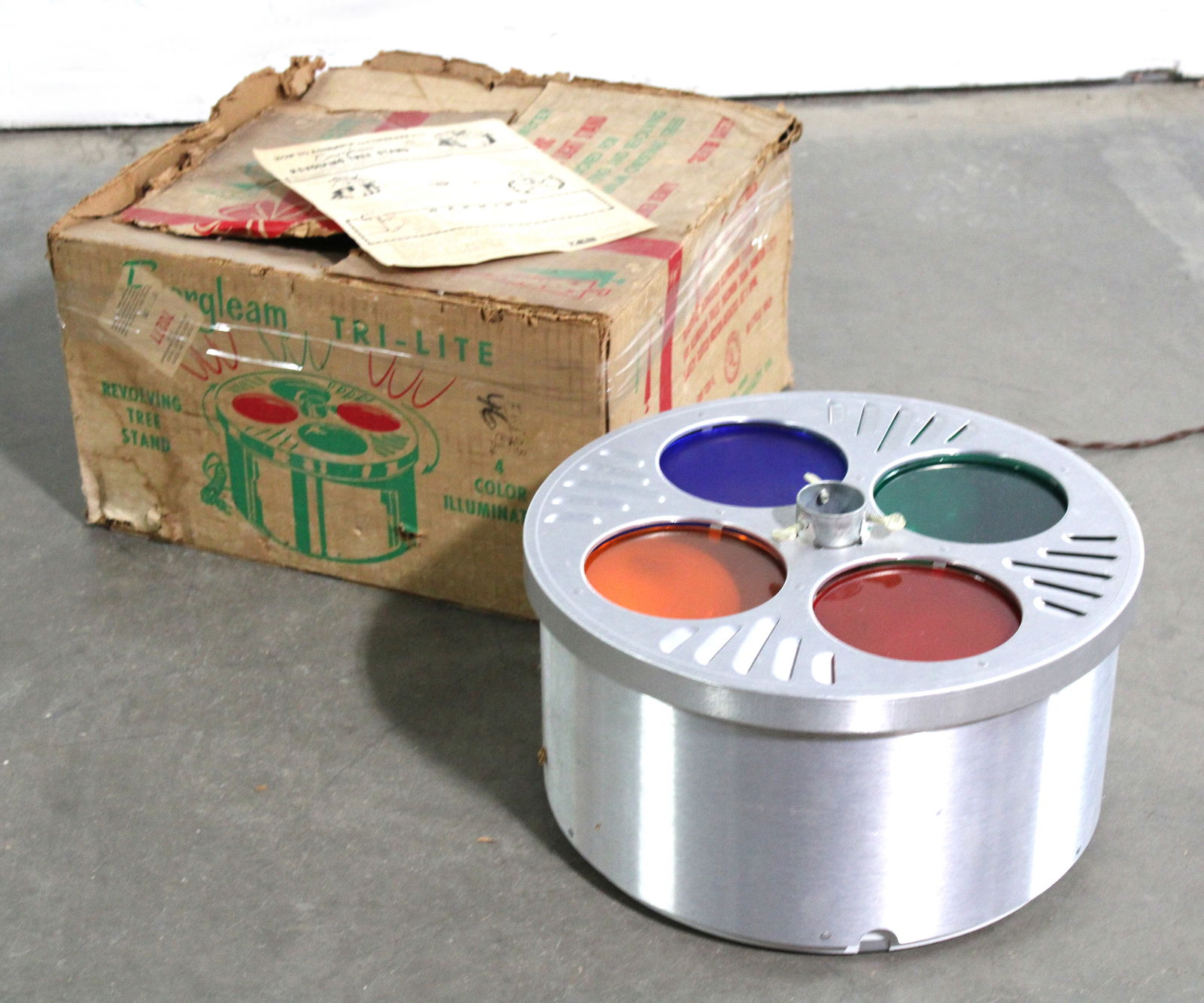 Evergleam Tri-Lite Revolving Christmas Tree Stand in Box (1 of 2)