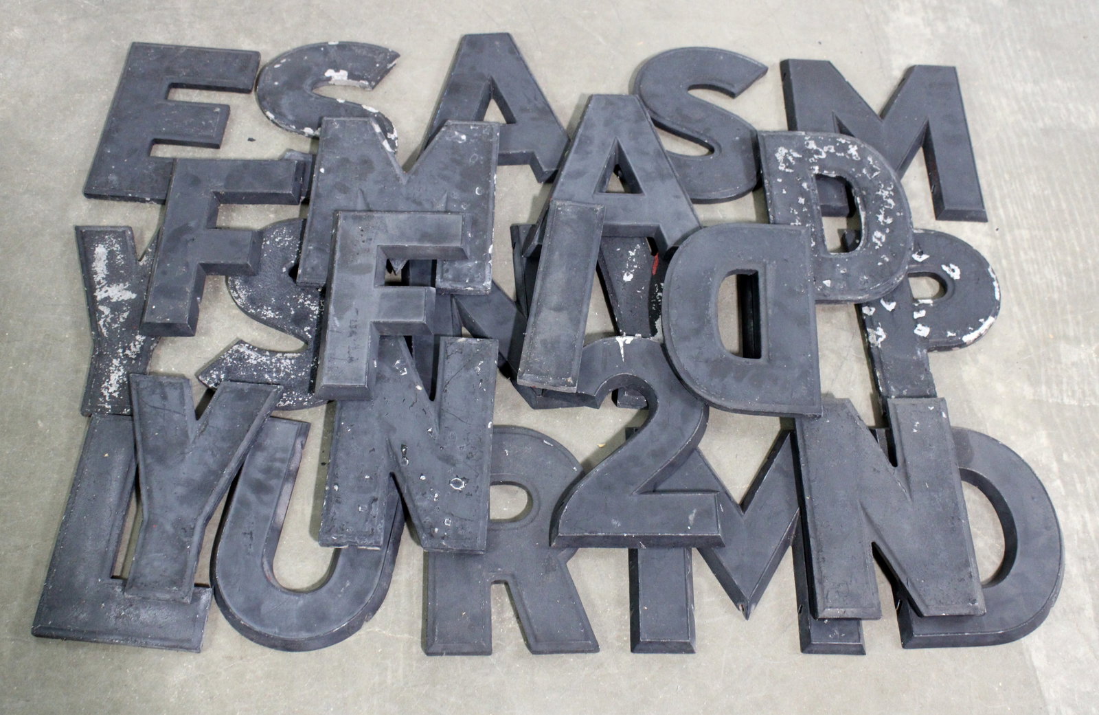Collection of Cast Metal Movie Theatre Marquee Letters: In-house shipping available. Dimensions of one: 10 x 7 x 1