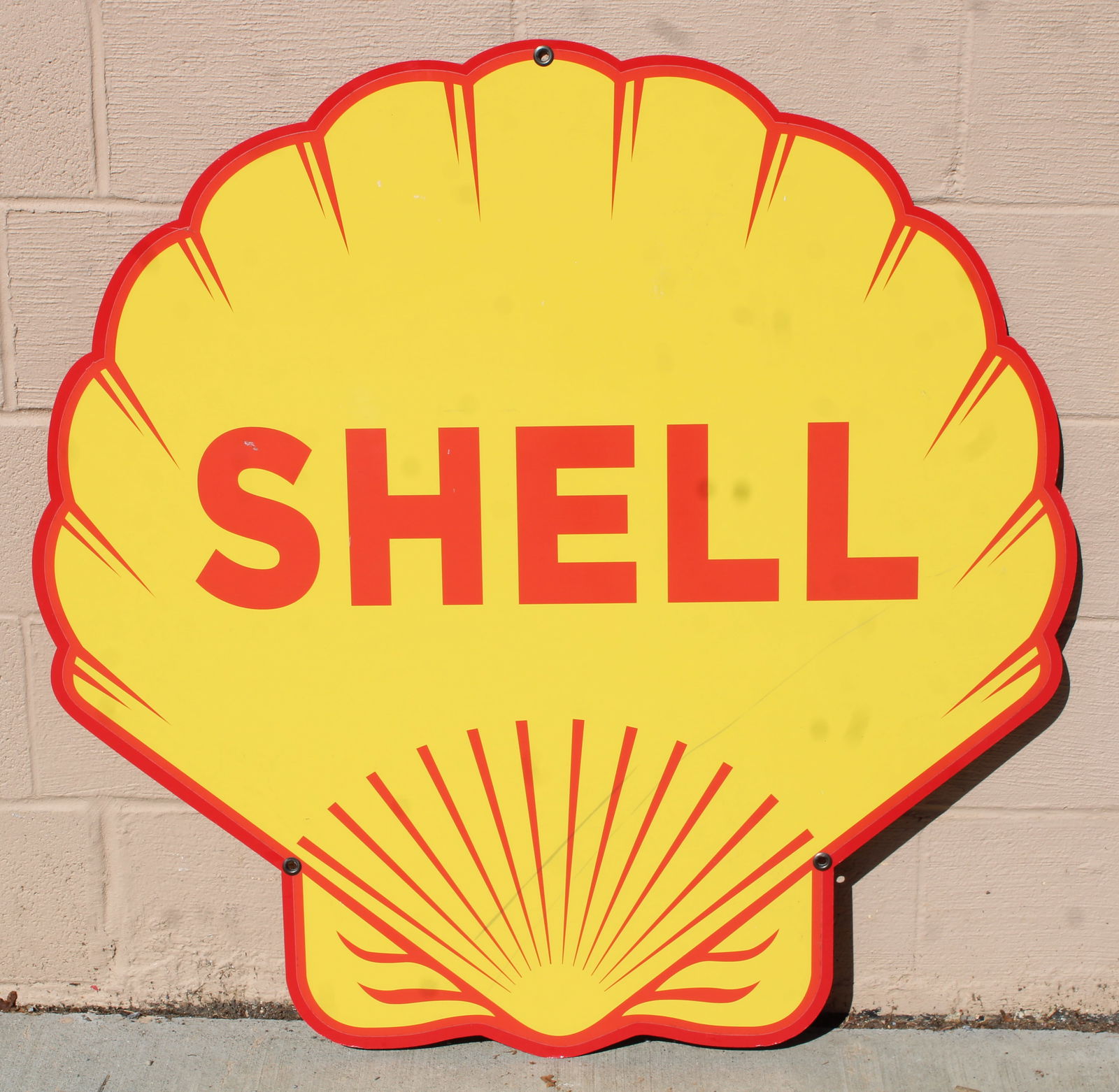 Shell Gasoline Contemporary Sign: Reproduction on board. This item requires third-party shipping or pickup arrangements to be made. Dimensions: 40 x 39