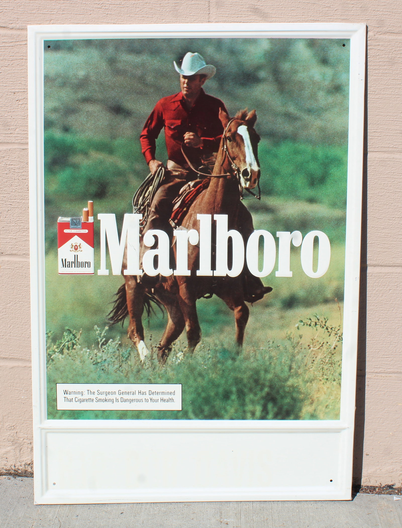 Marlboro Cigarettes Vintage Tin Sign: This item requires third-party shipping or pickup arrangements to be made. Dimensions: 34 x 23 x 1