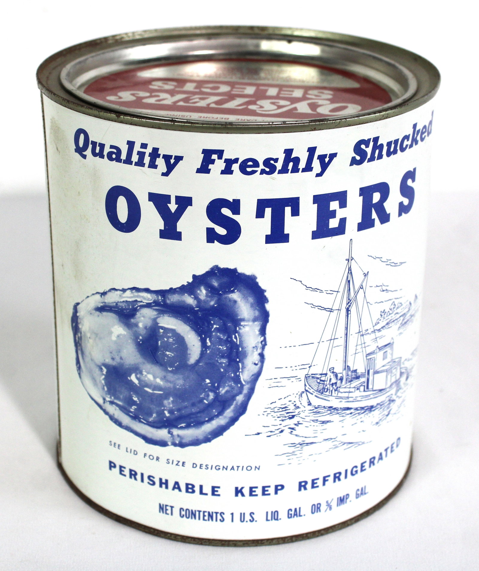 One Gallon NOS Oyster Tin, Virginia: In-house shipping available.