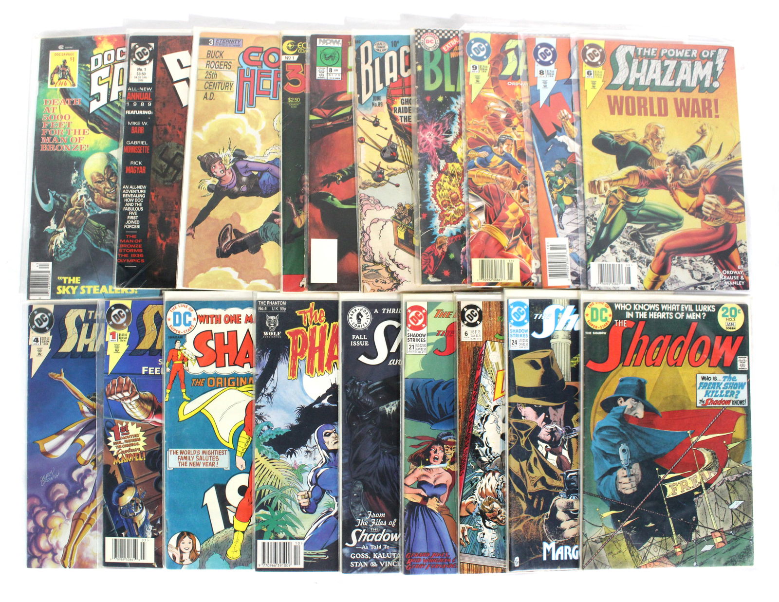 Comic Mix Lot incl. The Shadow, The Phantom, and Shazaam!: Total of 19. Bagged and boarded. In-house shipping available.