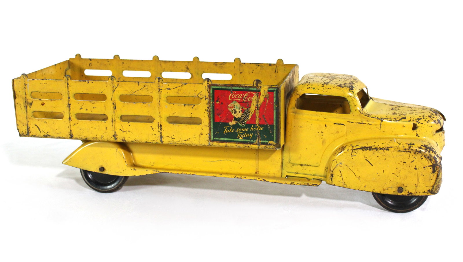 Pressed Steel Coca Cola Delivery Truck Toy: This item requires third-party shipping or pickup arrangements to be made. Dimensions: 6 x 6 x 20