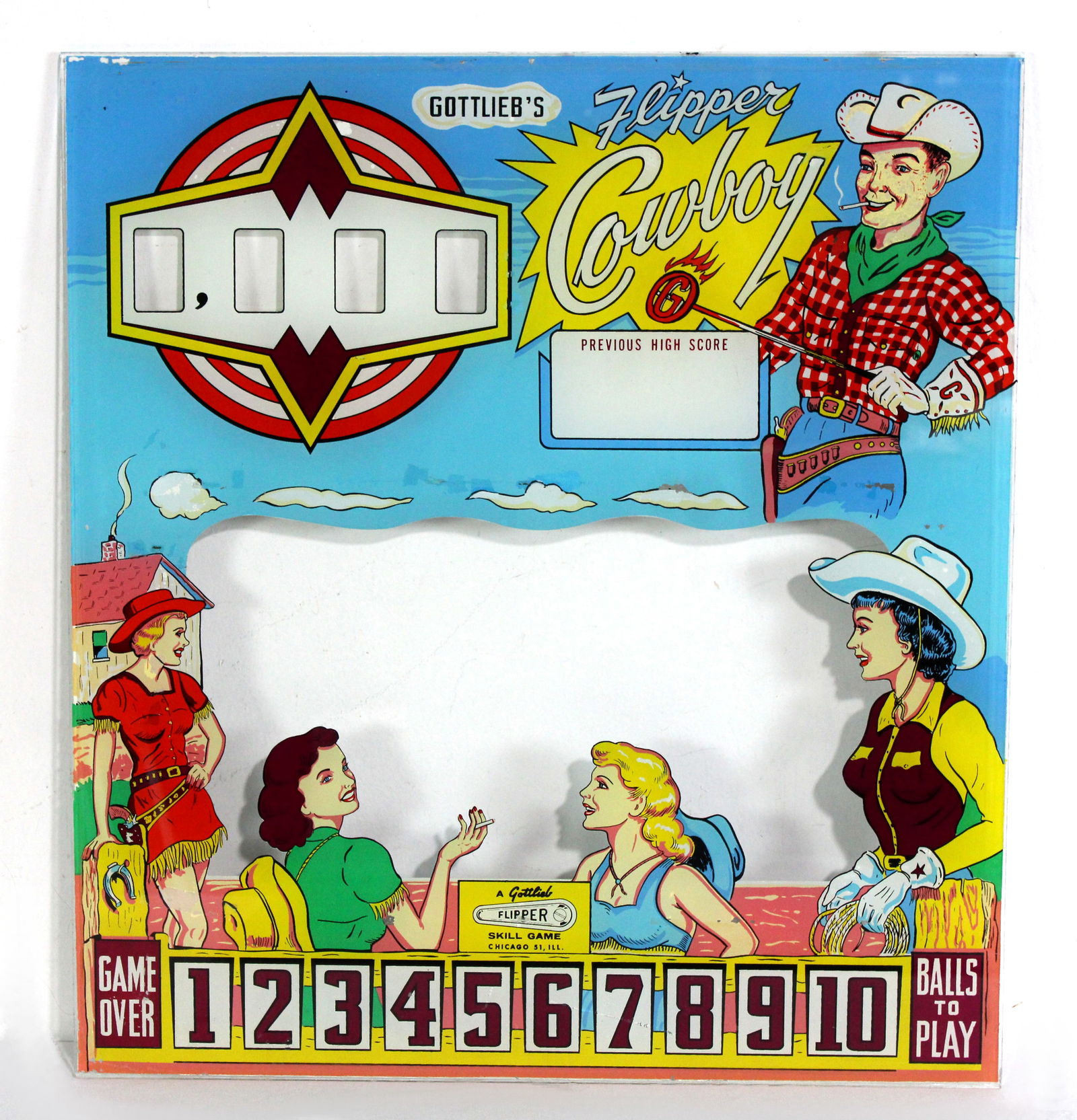 Gottlieb Flipper Cowboy Pinball Backglass (1 of 2)