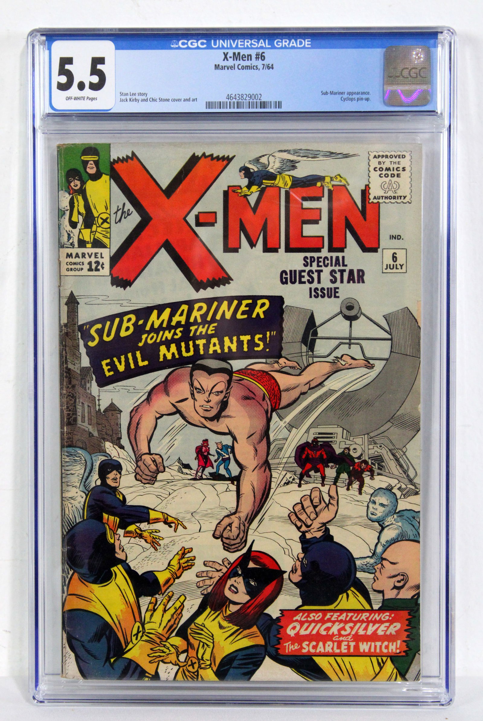 Marvel Comics The X-Men Issue 6, CGC Graded 5.5: CGC Graded 5.5. Sub-Mariner Appearance. Cyclops pin-up. Stan Lee Story. In-house shipping available.