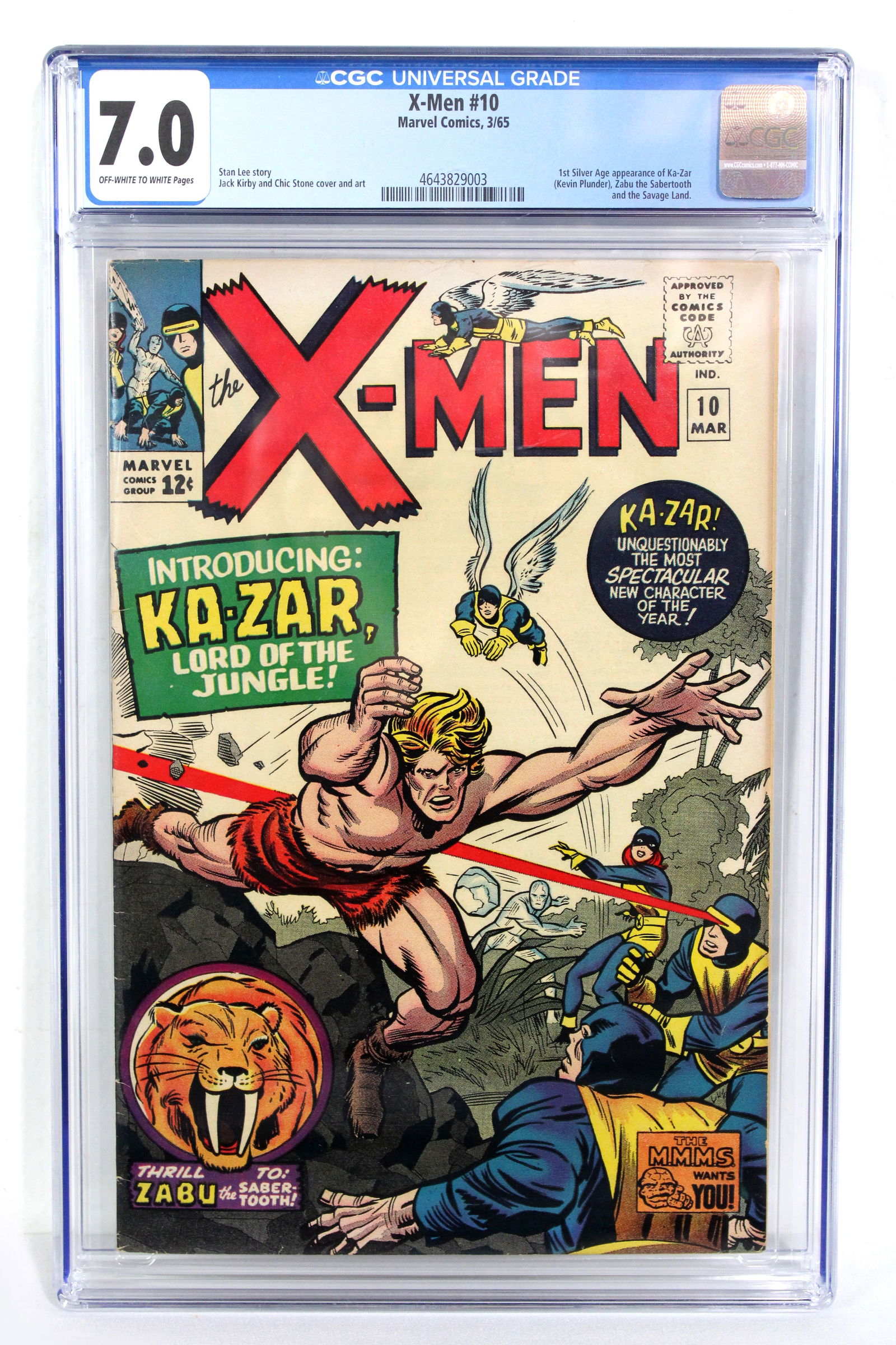 Marvel Comics The X-Men Issue 10, CGC Graded 7.0: CGC Graded 7.0. 1st Silver age appearance of Ka-Zar, Zabu the Sabertooth and the Savage Land. Stan Lee Story. In-house shipping available.