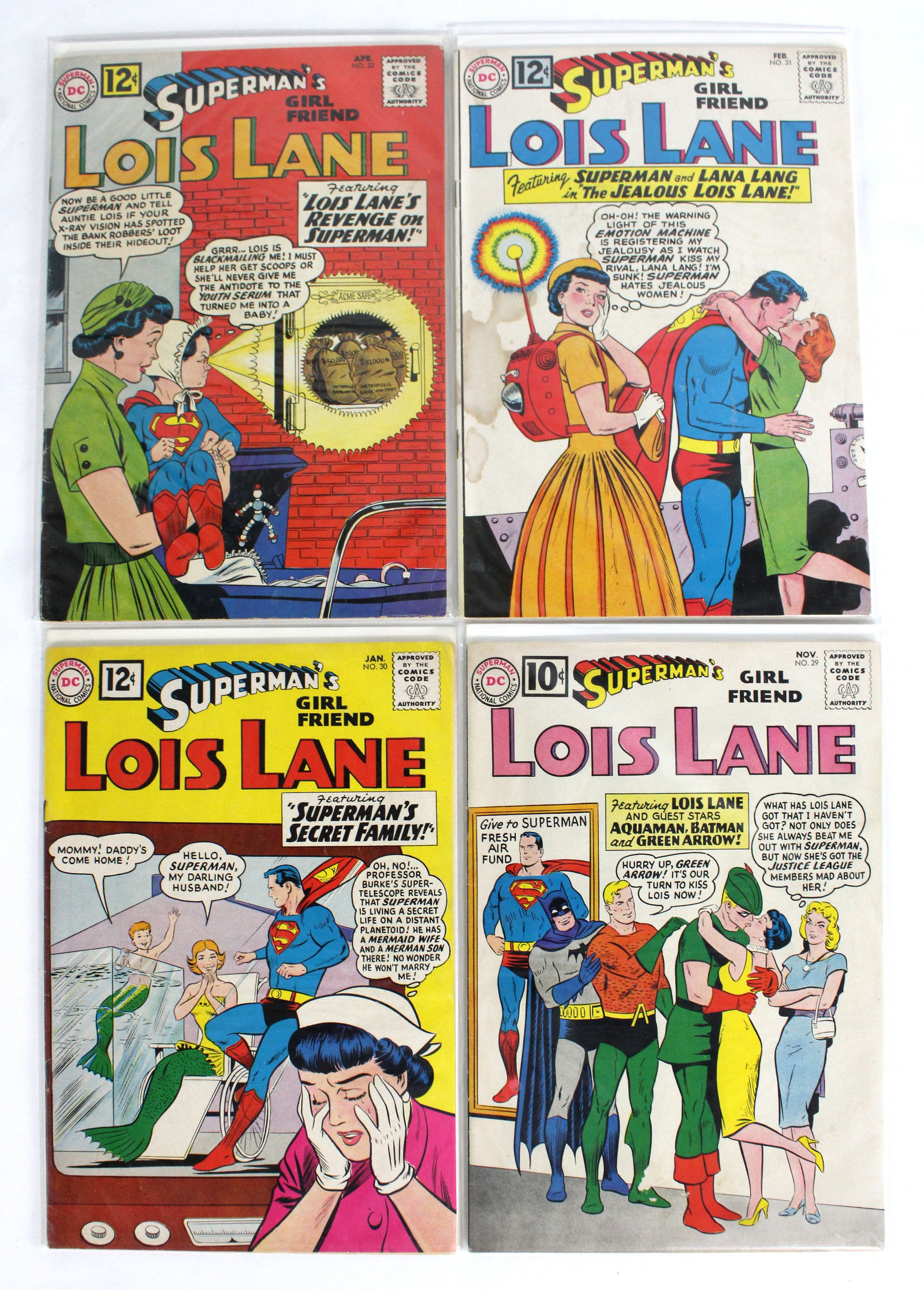 DC Comics Superman's Girlfriend Lois Lane Comic Books: Total of 4 Issues. Includes 29, 30, 31, 32. Bagged and Boarded. Varying conditions. In-house shipping available.