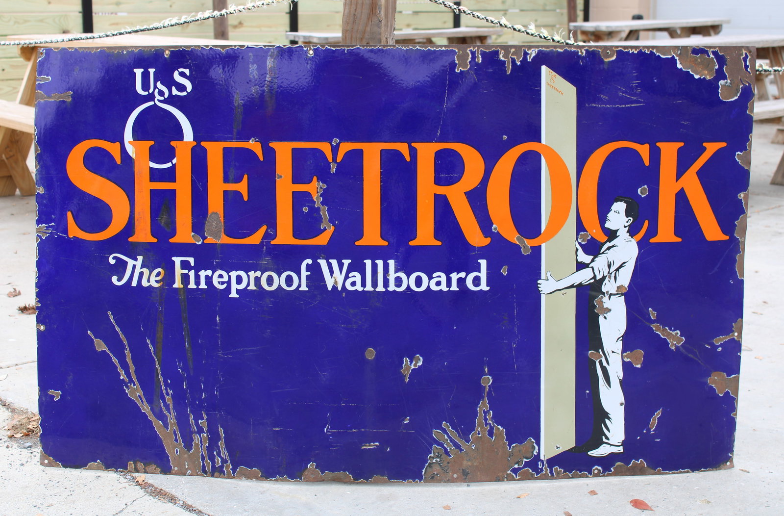 USG Sheet Rock Porcelain Sign (5 FT): This item requires third-party shipping or pickup arrangements to be made. DImensions: 36 x 60